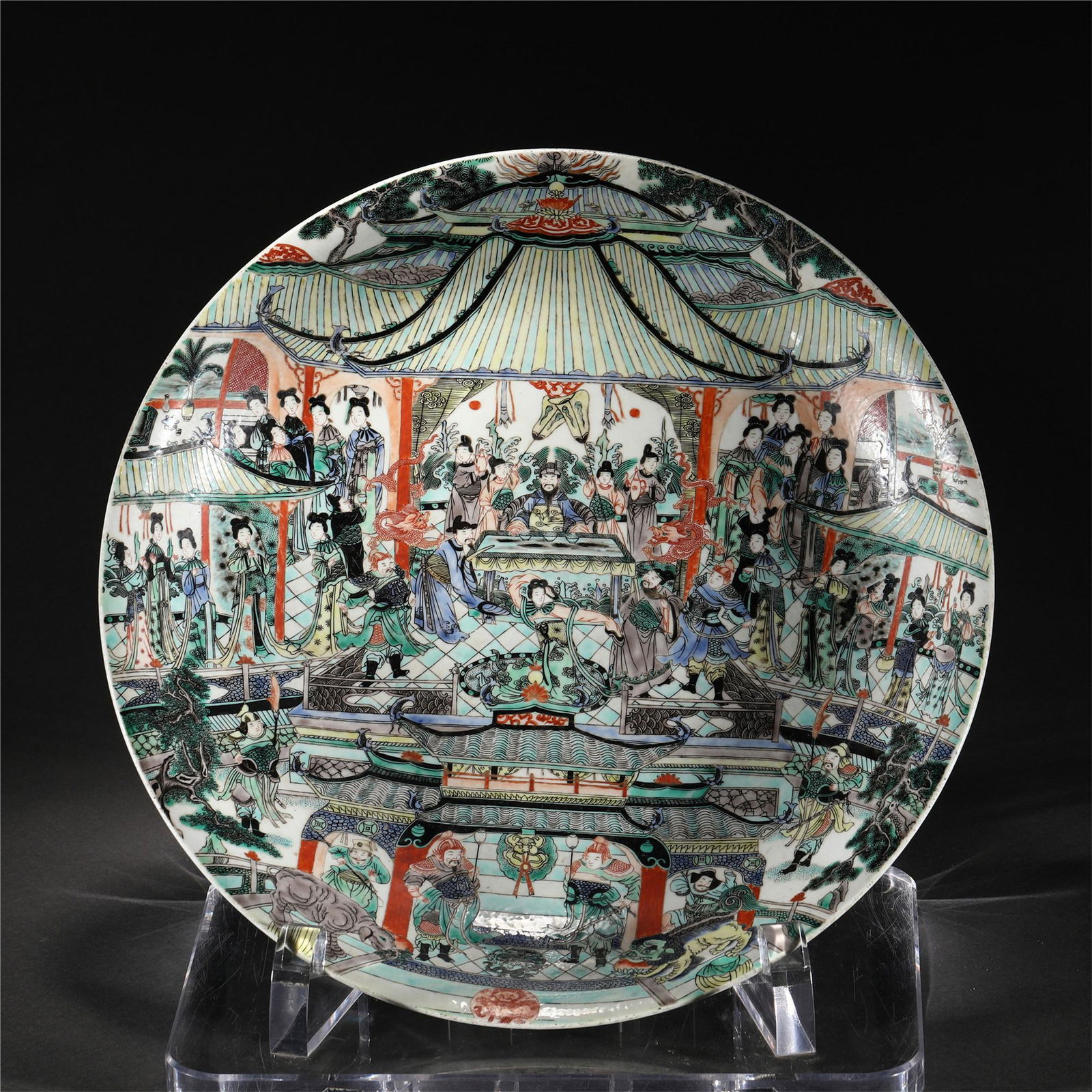 A WUCAI FIGURE STORY PORCELAIN DISH/QING DYNASTY (1 of 12)