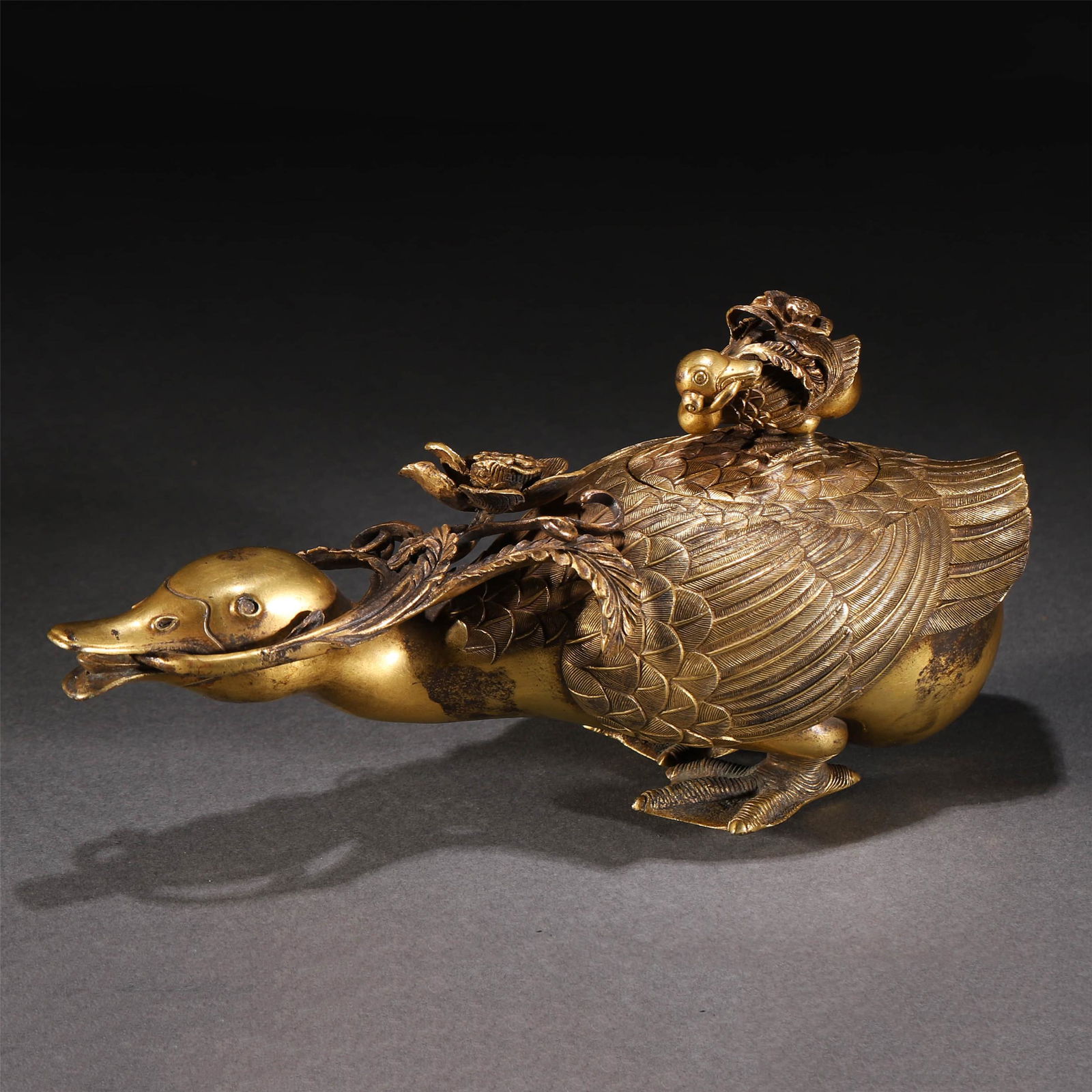 A GILT BRONZE DUCK SHAPED WATER DROP (1 of 13)