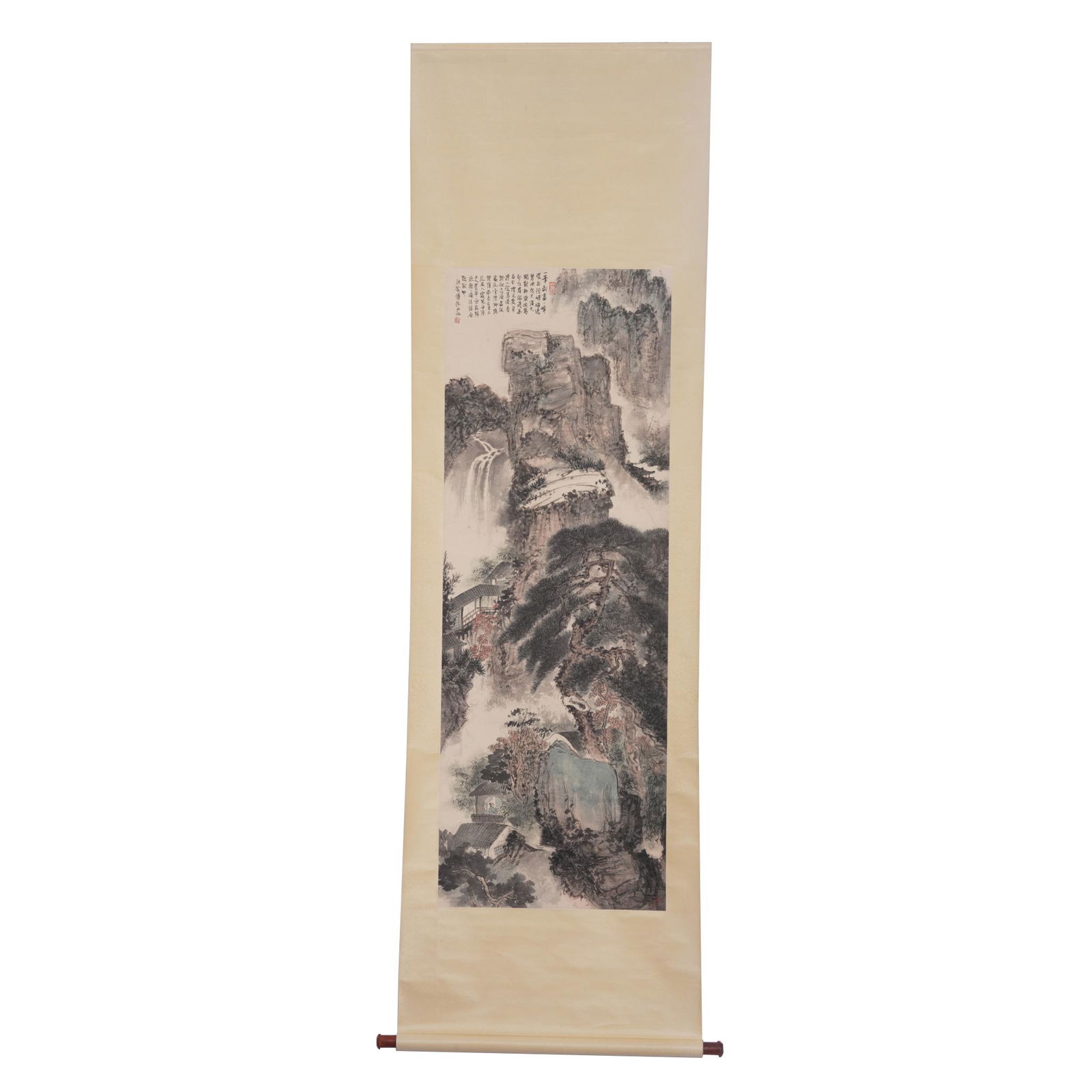 A CHINESE SCROLL PAINTING OF MOUNTAIN LANDSCAPE (1 of 7)