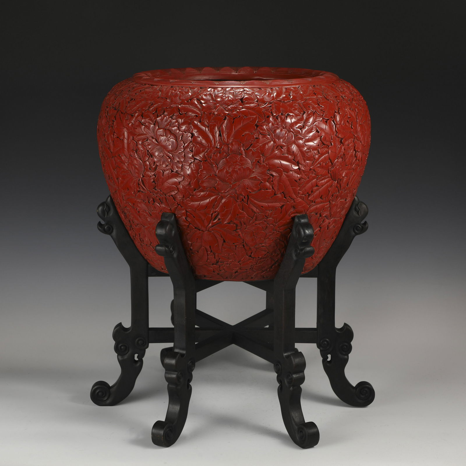 QING CARVED RED CINNABAR JAR ON STAND (1 of 9)