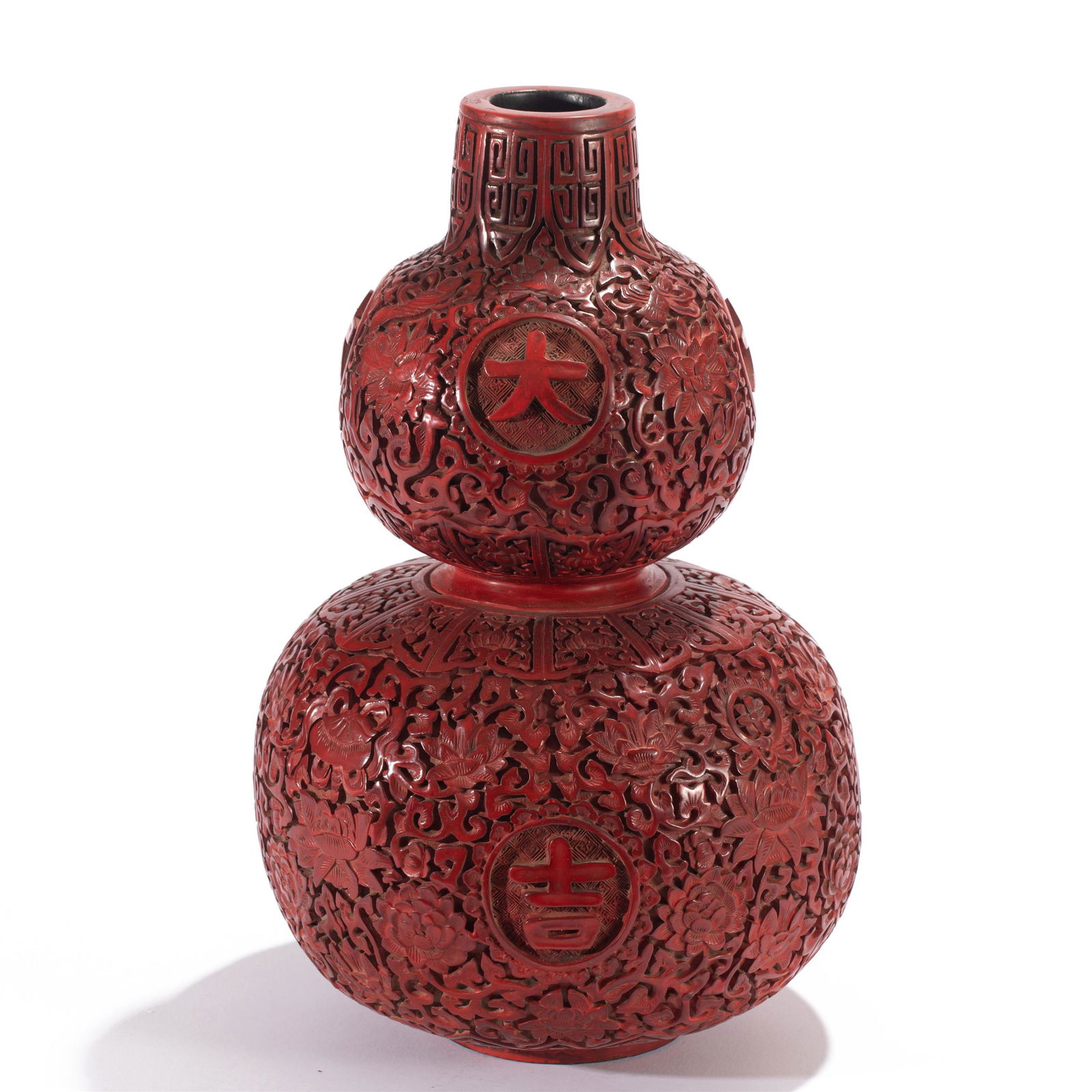 A CARVED CINNABAR LACQUER DOUBLE-GOURD VASE (1 of 9)