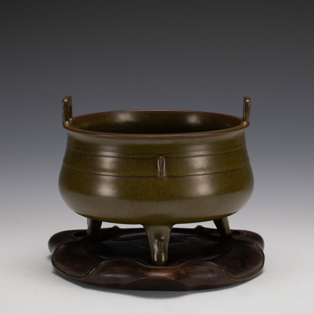 TEA DUST GLAZED PORCELAIN INCENSE BURNER ON STAND (1 of 7)