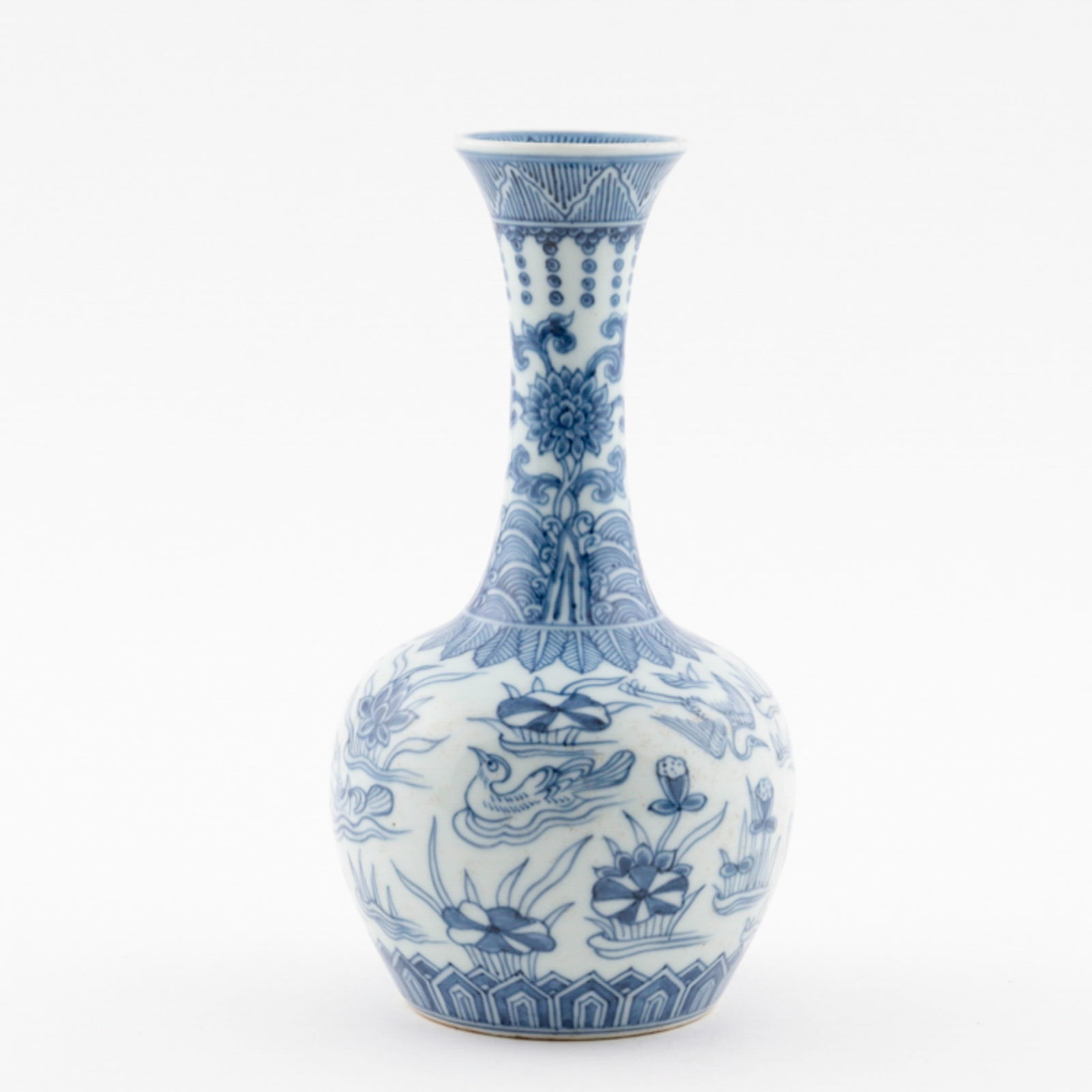 QING BLUE & WHITE LONG NECK BOTTLE VASE (1 of 9)