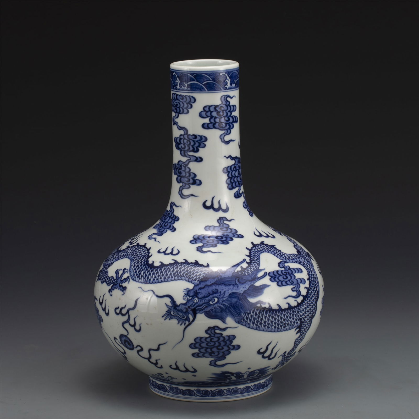 QING QIANLONG BLUE & WHITE DRAGON CELESTIAL VASE (1 of 7)