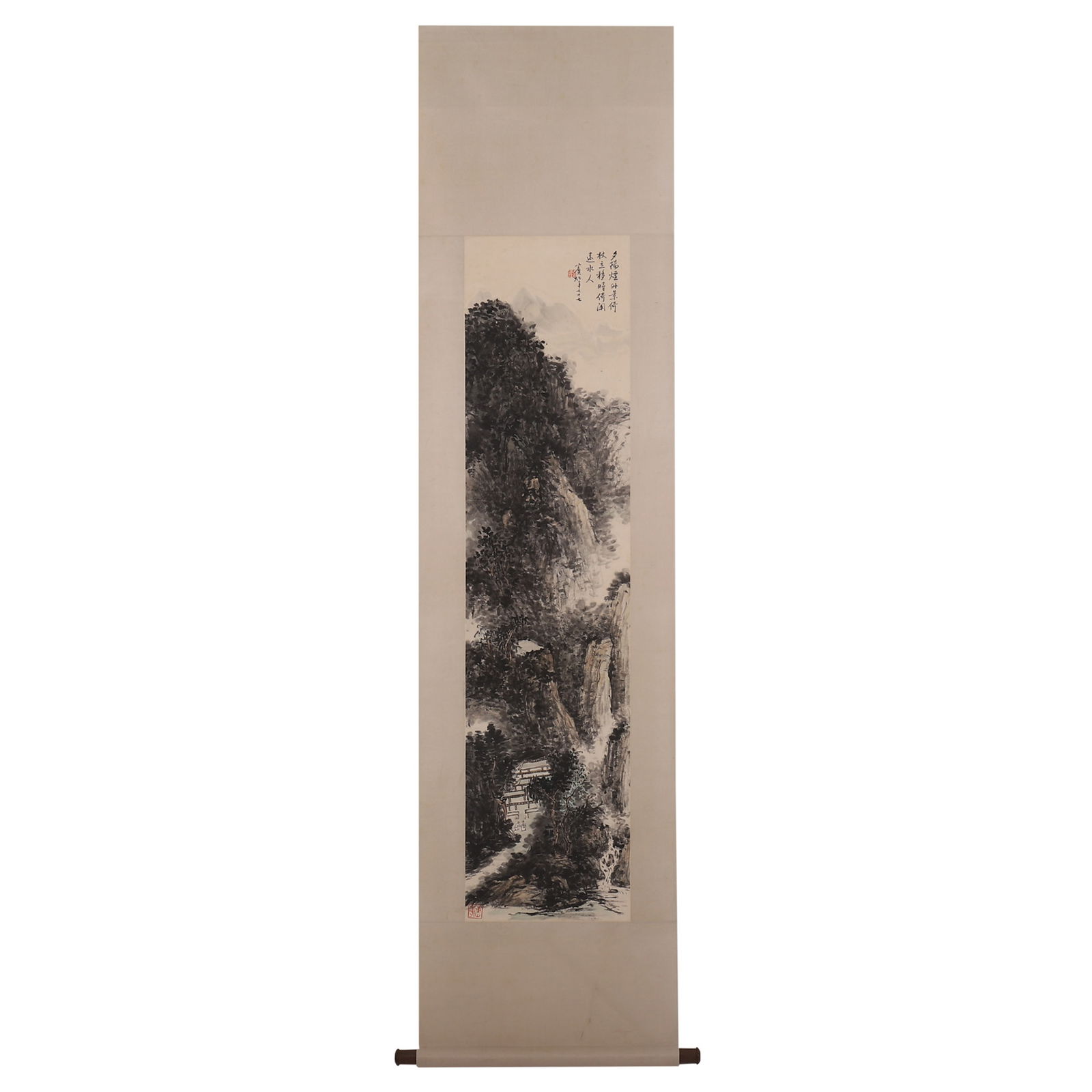 CHINESE WATERFALL MOUNTAINOUS LANDSCAPE PAINTING SCROLL (1 of 7)