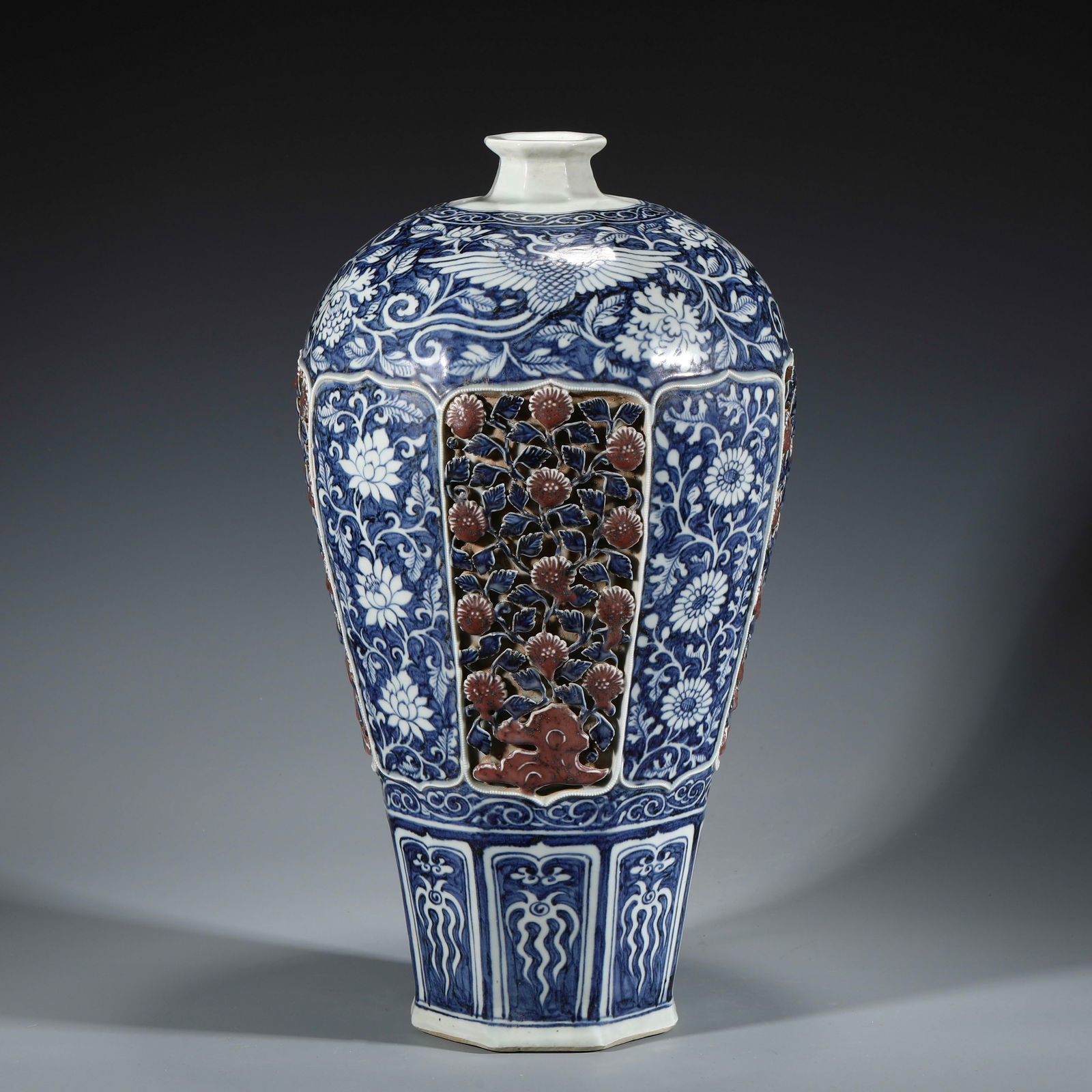 YUAN BLUE & WHITE PORCELAIN CARVING MEIPING JAR (1 of 10)