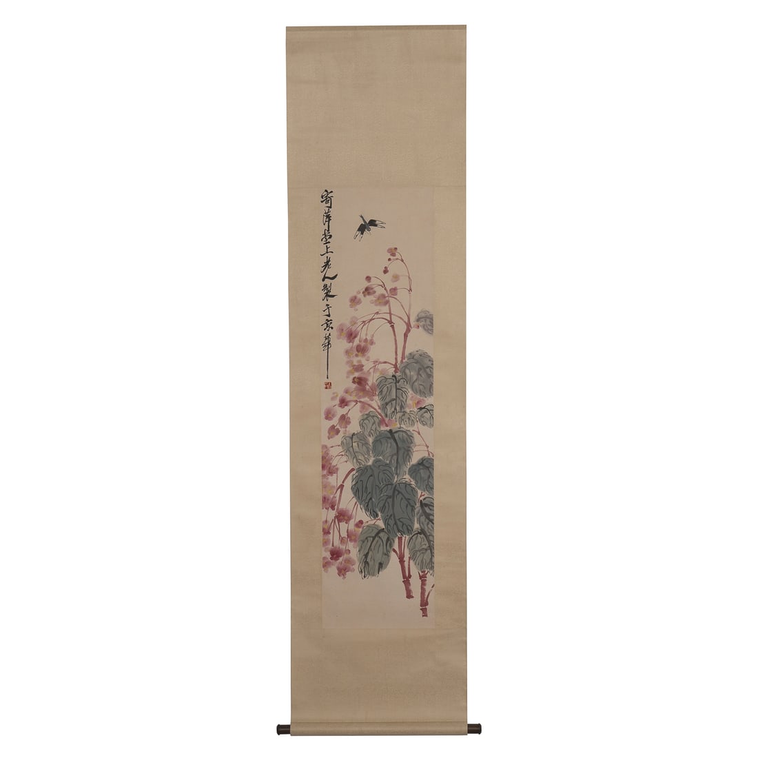 Qi Baishi signed Chinese Scroll Painting: Measurements (Sight): Height: 132.5 cm, Width: 34 cm Qi Baishi signed Chinese Scroll Painting