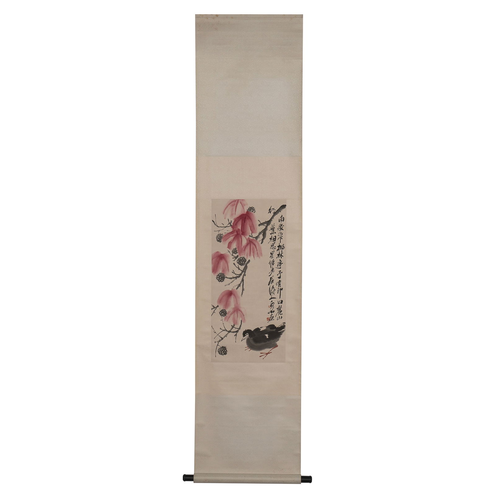 Qi Baishi signed Chinese Scroll Painting: Measurements (Sight): Height: 69 Height: 31 cm Qi Baishi signed Chinese Scroll Painting