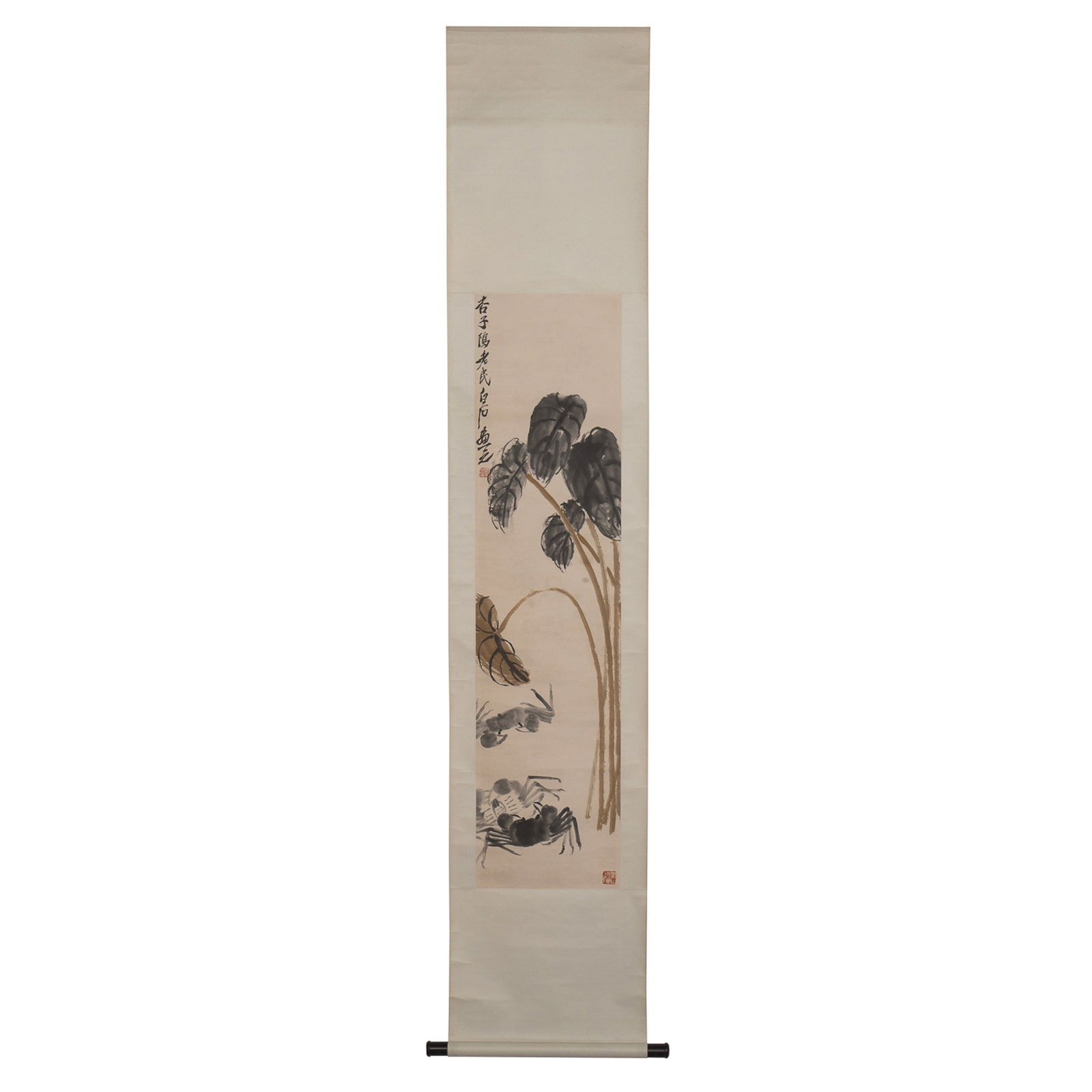 QI BAISHI SIGNED CHINESE SCROLL PAINTING: Measurements (Sight): Height: 136.5 cm, Width: 33 cm Qi Baishi signed Chinese Scroll Painting