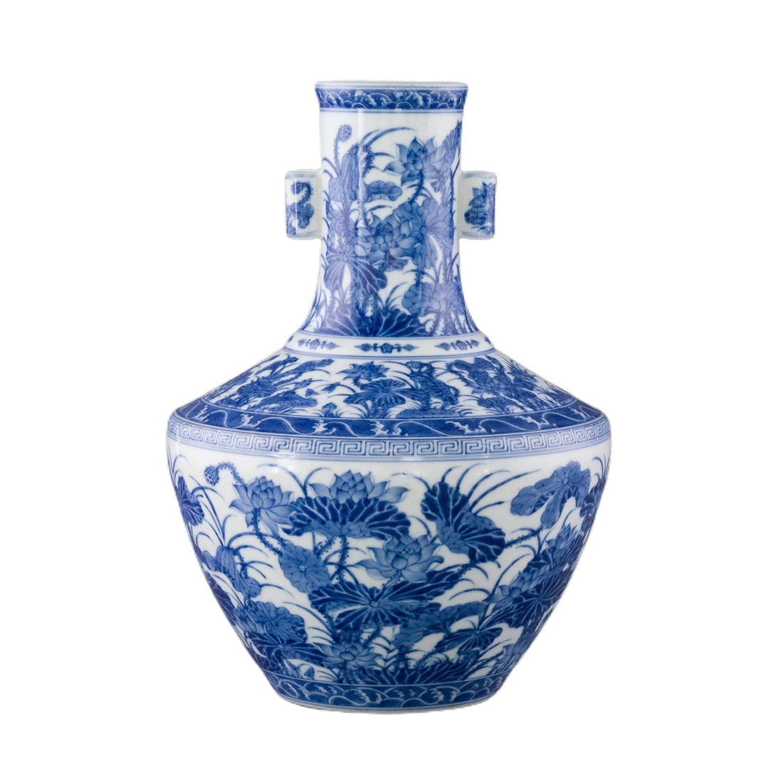QIANLONG BLUE & WHITE LOTUS LEAF AMPHORA VASE (1 of 4)