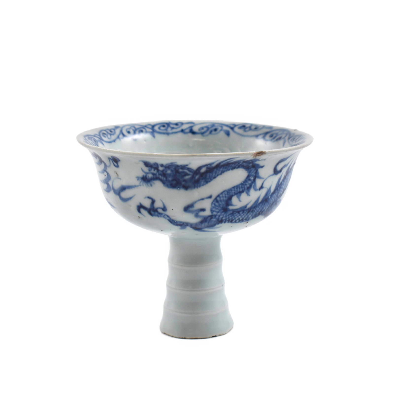 A FINE CHINESE BLUE & WHITE DRAGON HIGH BOWL: PROVENANCE: Provenance: From the estate of Albert Newton Gremler (1932-2020) of Savanah, Georgia. A US Army Veteran, attorney, private collector. Dimensions: 4.75" Dia. x 4.375" H A Fine Chinese Blue 
