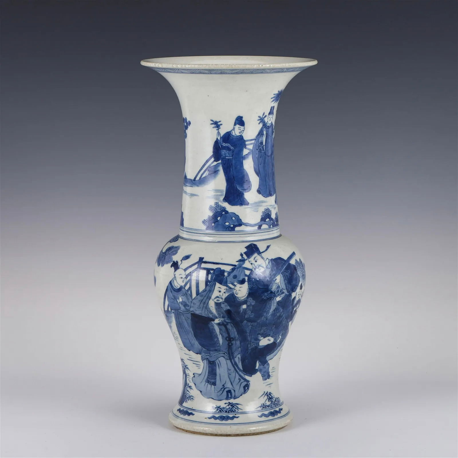 KANGXI BLUE & WHITE FIGURAL MOTIF FLOWER VASE (1 of 8)