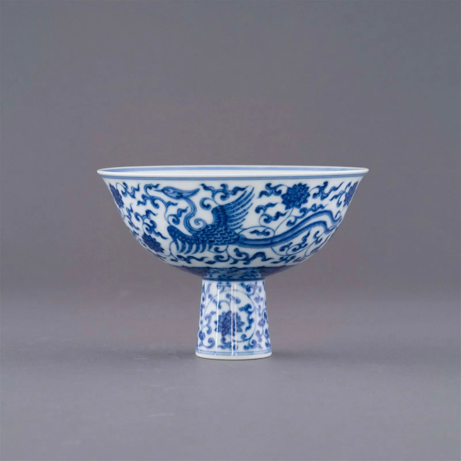 QIANLONG BLUE & WHITE DOUBLE PHOENIX HIGH BOWL (1 of 6)