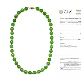 CHINESE JADEITE BEADS NECKLACE & GOLD, GIA CERT