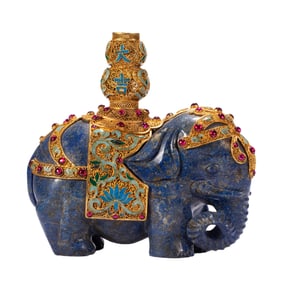 A GREAT GILT BTONZE INLAD LAPIS ELEPHANT DECORATION