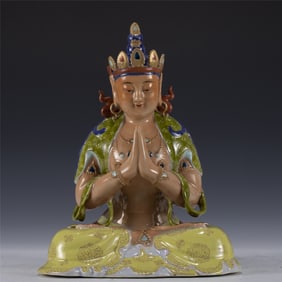QING FAMILLE ROSE BUDDHA STATUE