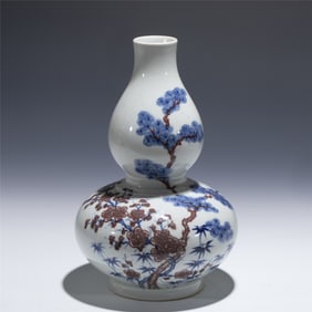QING QIANLONG BLUE & WHITE GLAZE RED GOURD VASE