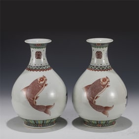PAIR OF QING KANGXI JADE POT SPRING VASES