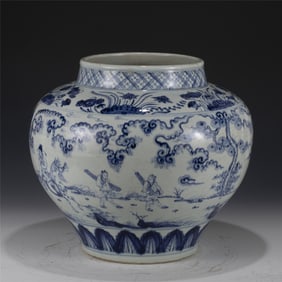 MING BLUE & WHITE CYLINDER JAR