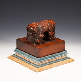 A CARVED ALOESWOOD DRAGON SEAL