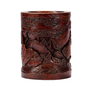 A CARVED ALOESWOOD BRUSHPOT