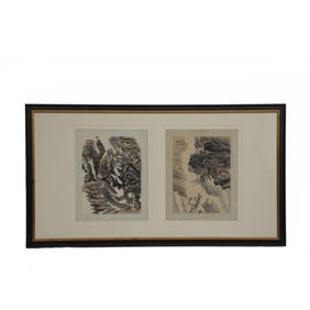 LU YANSHAO WATERSIDE LANDSCAPE FRAMED PAINTING