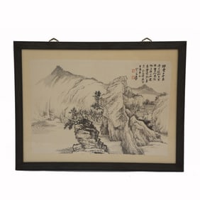 ZHANG DAQIAN WATERSIDE LANDSCAPE FRAMED PAINTING