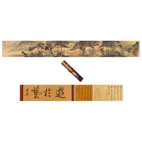 A CHINESE PAINTING FIGURE STORY LONG HAND SCROLL