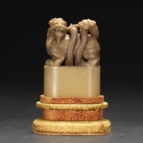 A CHINESE CARVED SHOUSHAN STONE SEAL