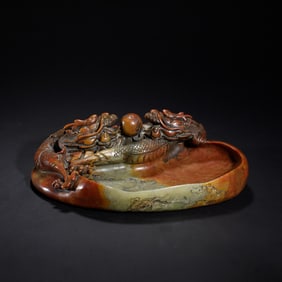 A CHINESE CARVED SOAPSTONE DRAGON WASHER