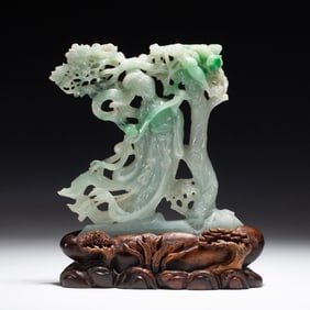 A CHINESE FINE CARVED JADEITE APSARAS