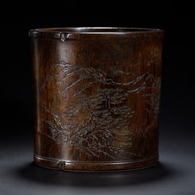 A CHINESE CARVED BAMBOO BRUSHPOT