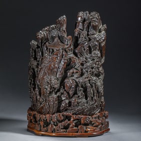 A CARVED ROSEWOOD LANDSCAPE DECORATION