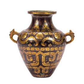 A GOLD AND SILVER INLAID BRONZE VASE