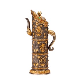 A RARE TIBETAN BRZONE PARTLY GILT EWER DUOMUHU