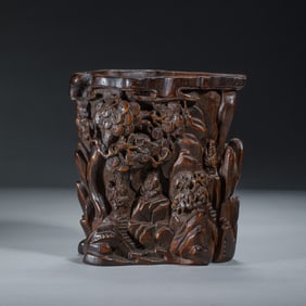 A CARVED ALOES WOOD CUP