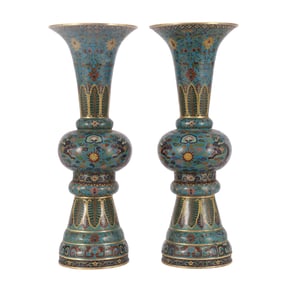 PAIR OF CLOISONNE ENAMEL BEAKER VASE GU
