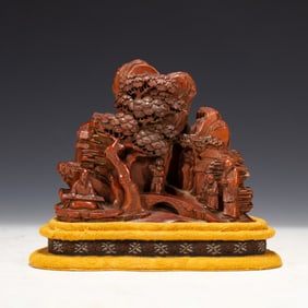 A CHINESE CARVED BOXWOOD LANDSCAPE DECORATION