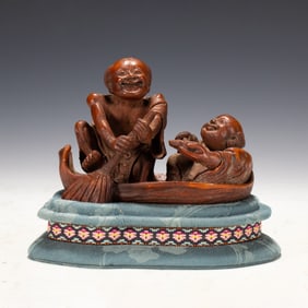 A BAMBOO CARVING FIGURES ORNAMENTS