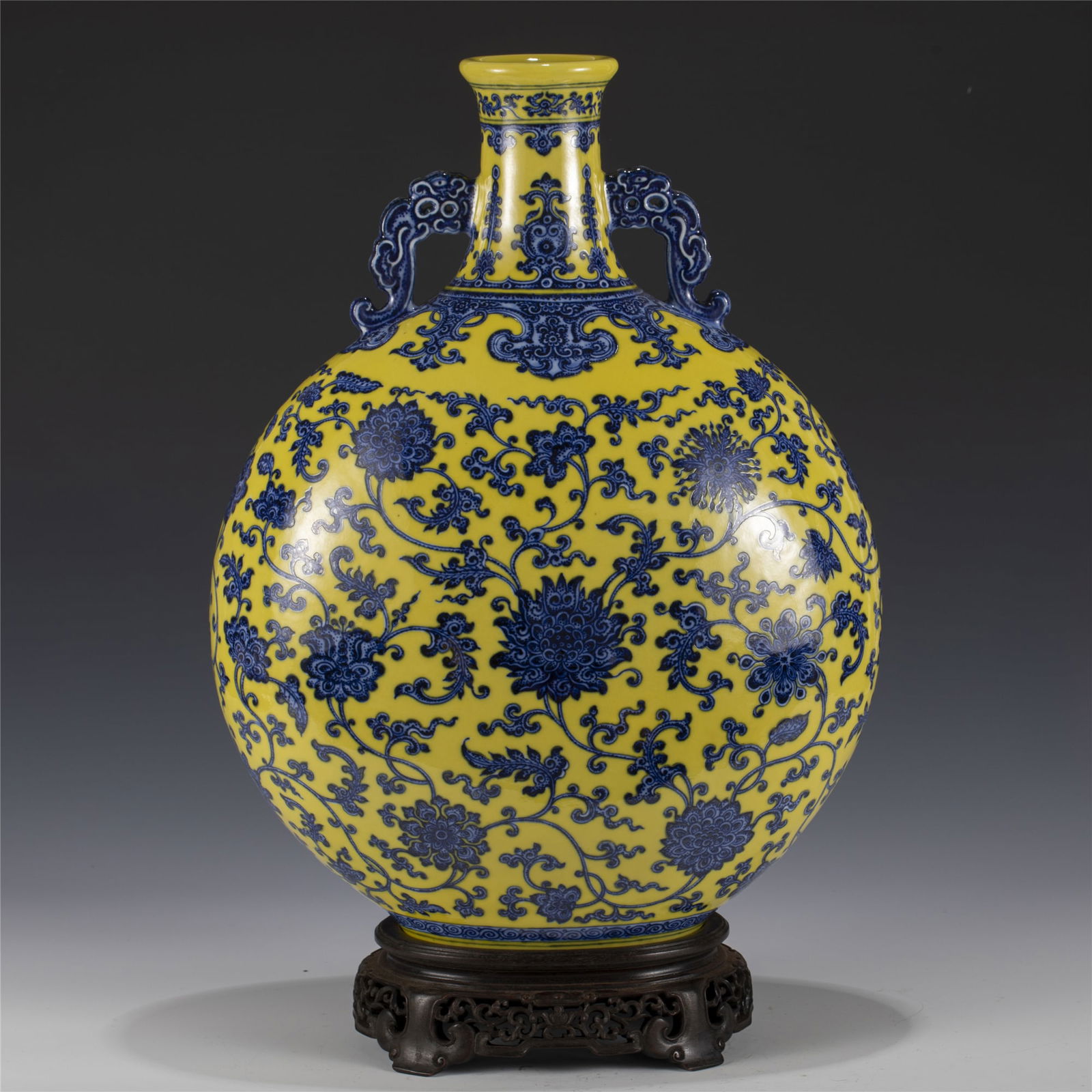 QING YELLOW GLAZED BLUE & WHITE MOON VASE (1 of 9)