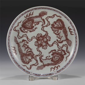 QING YONGZHENG ALUM RED DRAGON PLATE