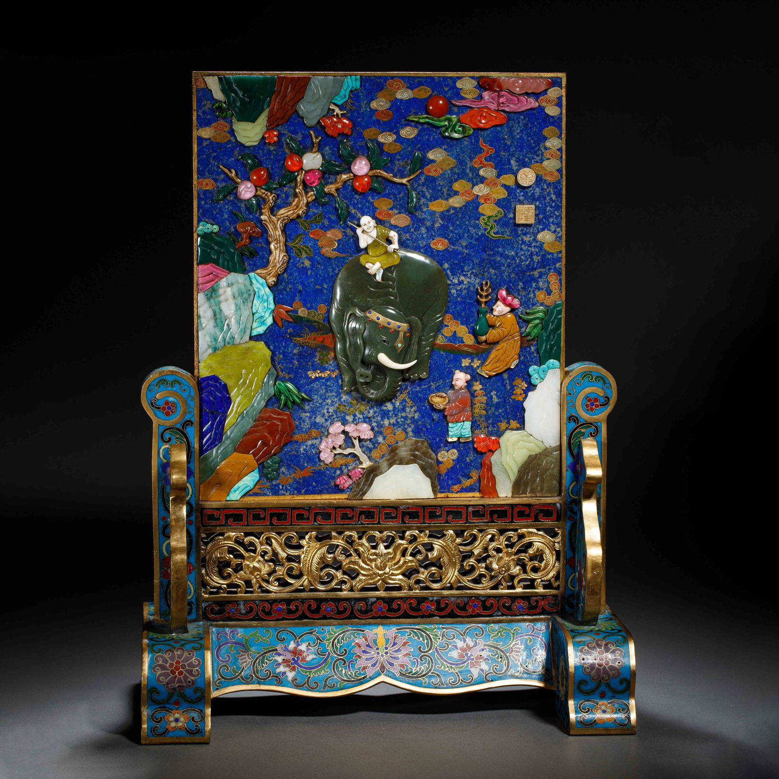 CHINESE LAPIS LAZULI ELEPHANT TABLE SCREEN (1 of 12)