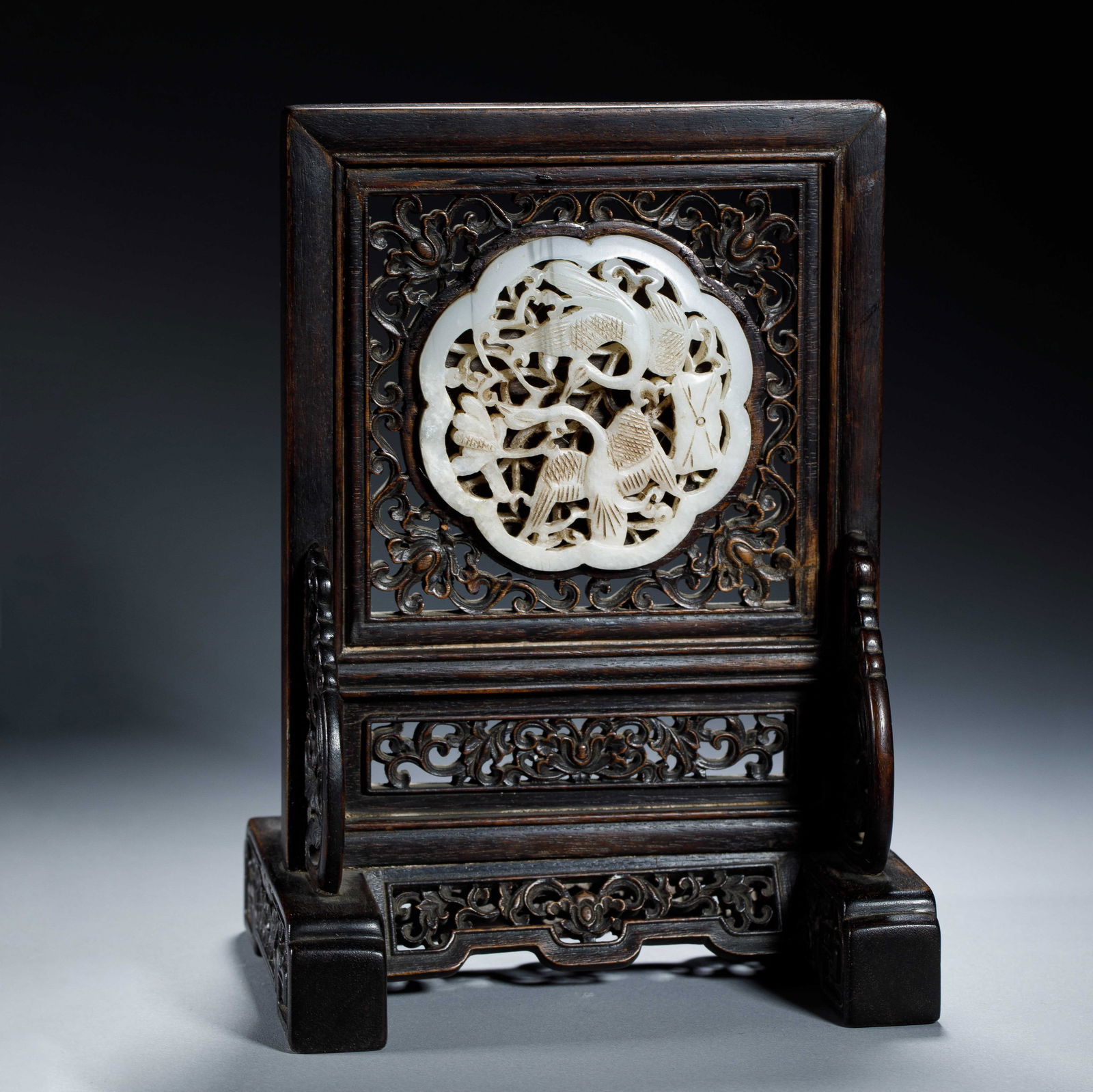 CHINESE ROSEWOOD HETIAN JADE TABLE SCREEN (1 of 8)