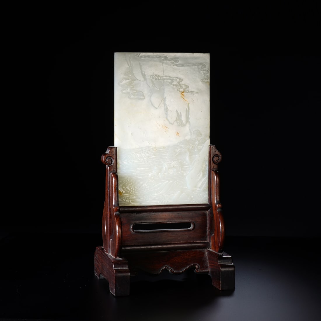 CHINESE WHITE JADE RED CLIFF TABLE SCREEN (1 of 8)