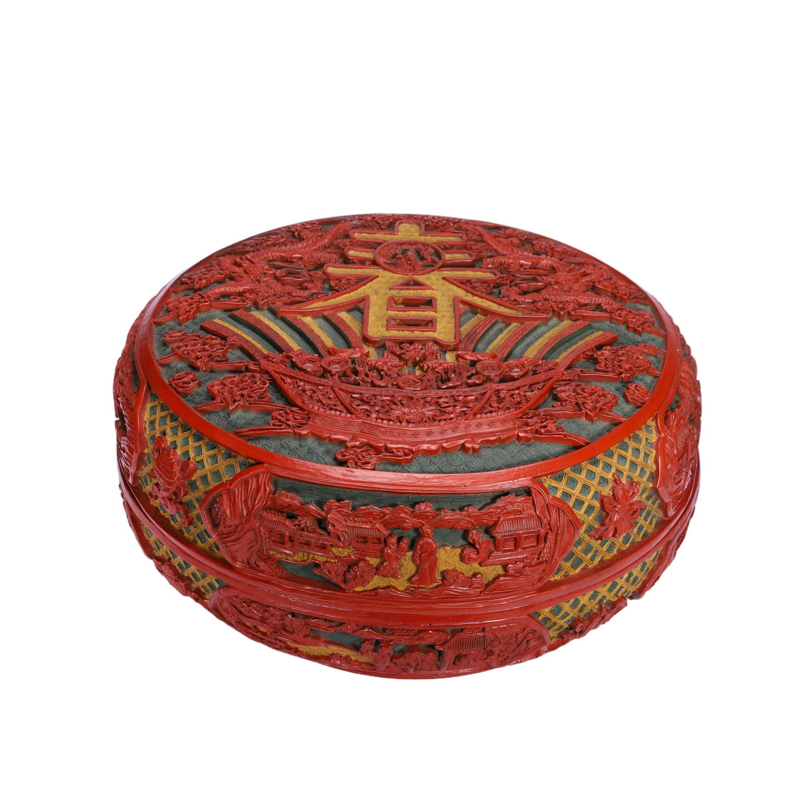 CHINESE CINNABAR LACQUER CHUN CHARACTER BOX (1 of 9)