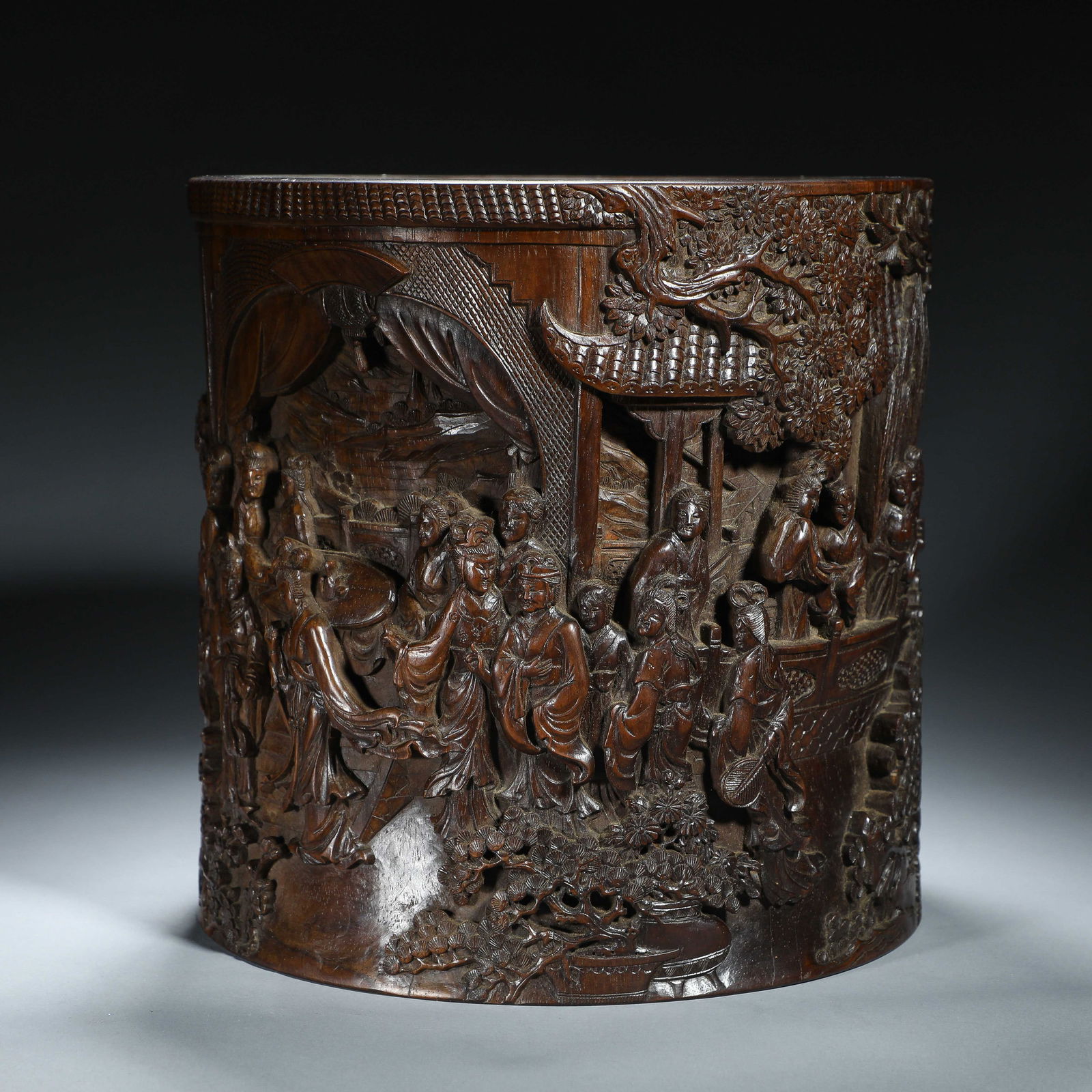 CHINESE ZITAN FIGURAL STORY BRUSH POT (1 of 10)