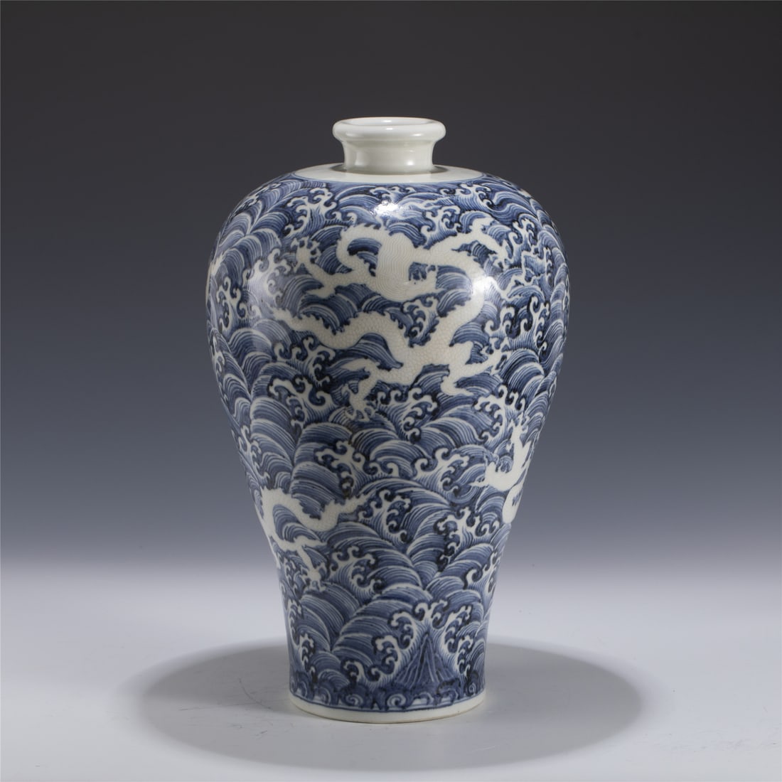 MING BLUE & WHITE DRAGON PLUM VASE: Measurements: Length: 26.3cm, Width: 26.3cm, Height: 43cm Chinese Ming Dynasty Blue and White Dragon Porcelain Plum Vase. Potted into a traditional Meiping form, large, thick and tall potted, wide bod