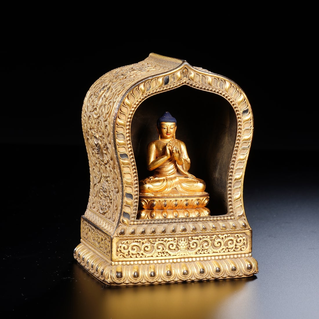 CHINESE GILT BRONZE SHAKYAMUNI SHRINE (1 of 8)