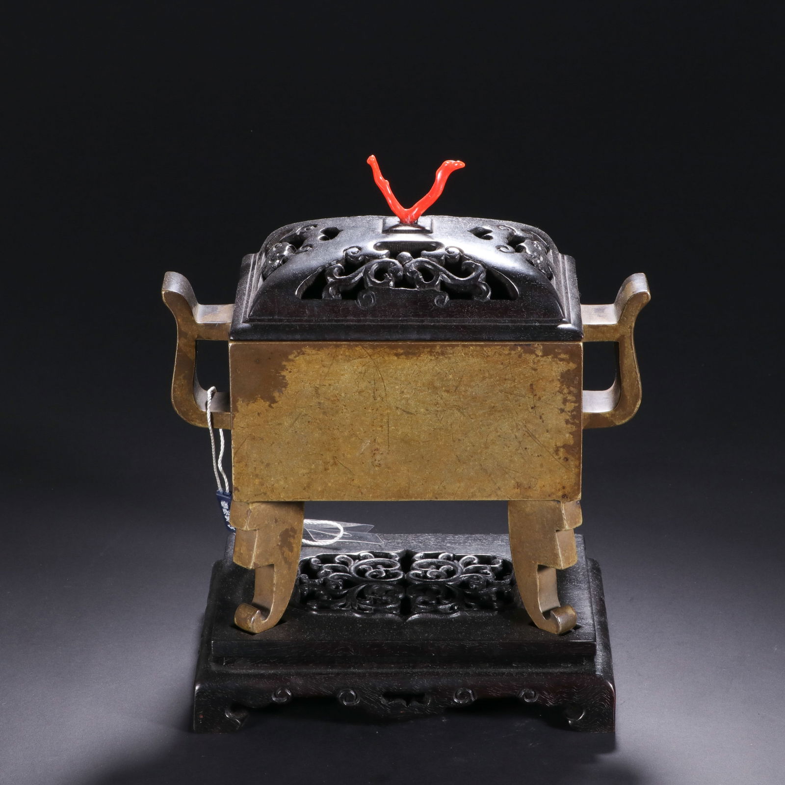CHINESE GILT BRONZE SQUARE CENSER (1 of 9)