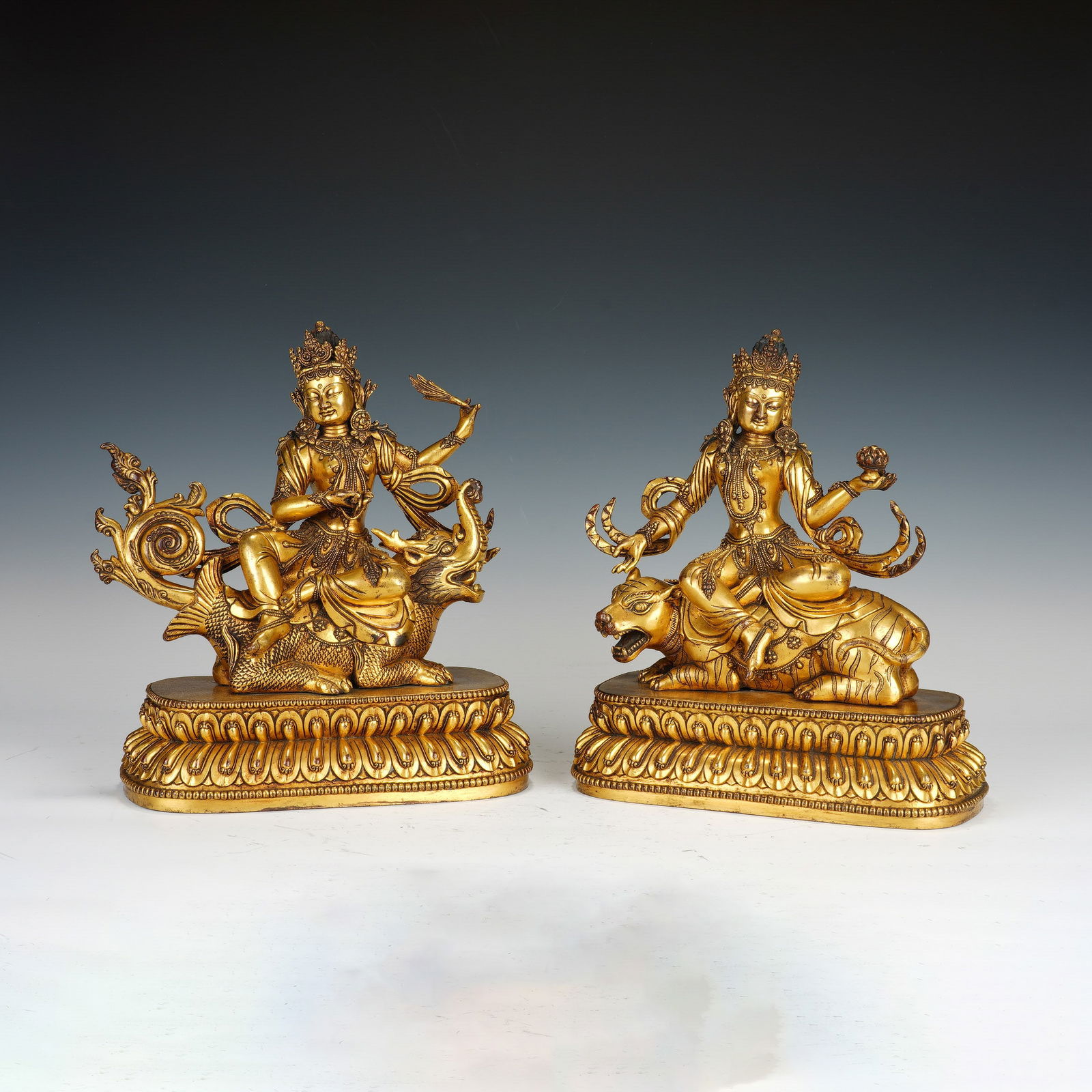 CHINESE GILT-BRONZE GUARDIAN DEITY PAIR (1 of 9)